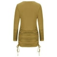 thumbnail image 6 of IROINNID Cocktail Dress for Women Wedding Guests Dresses for Women Solid Color Long Sleeve Lace Drawstring Dresses,Yellow, 6 of 7