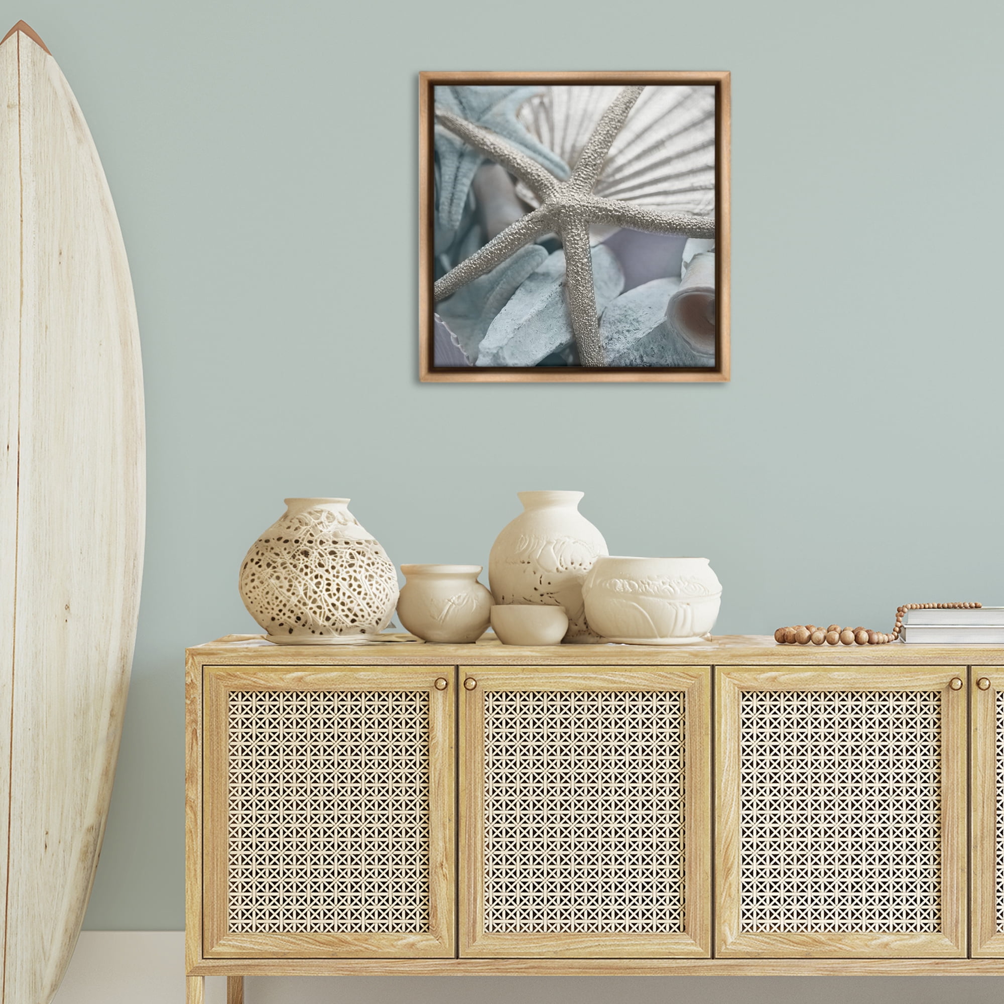 Stupell Industries Seashells & Starfish Nautical & Beach Photography Brown Floater Framed Canvas Art Print Wall Art, 25 x 25