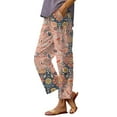 thumbnail image 2 of Women's Casual Pants Women'S Casual Boho Floral Print Stripe Cotton Linen Pants Elastic Waisted Summer Spring Beach Baggy,Yellow Women's Casual Pants S, 2 of 4