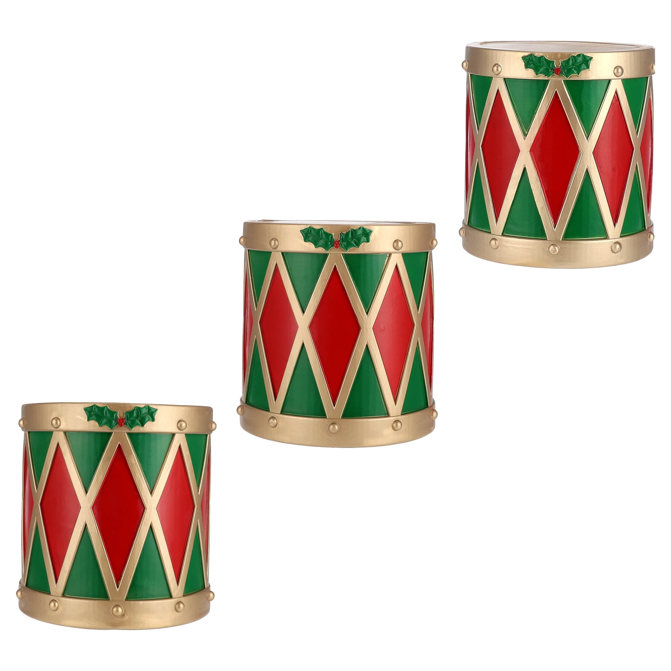 Blow Mold Stacked Drums Christmas Decoration, Red/Green/Gold, 33", by Holiday Time