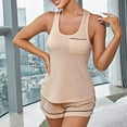 thumbnail image 2 of Oalirro Pajamas for Women Set Casual Short Sleeve Top with Shorts Homewear Pjs Set Loungewear Beige,M, 2 of 7