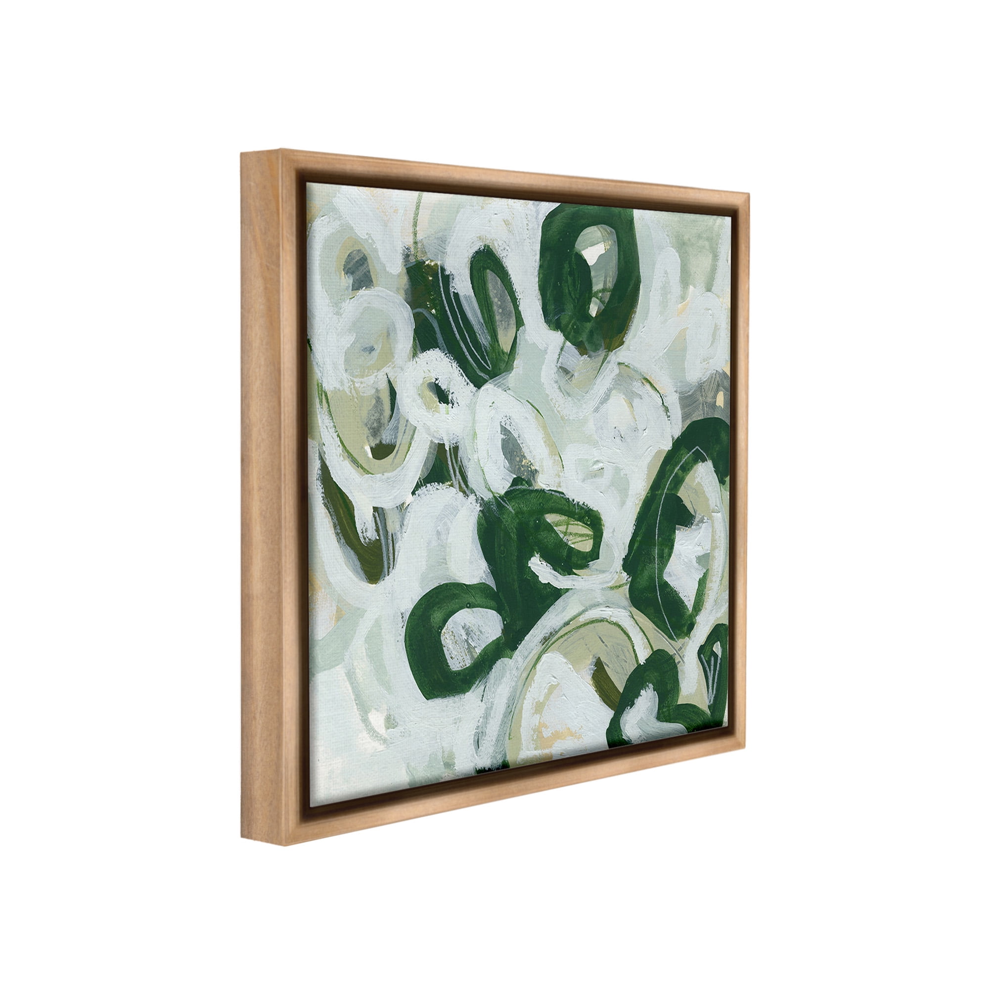 Stupell Industries Green Hued Shapes Abstract Painting Brown Floater Framed Canvas Art Print Wall Art, 18 x 18