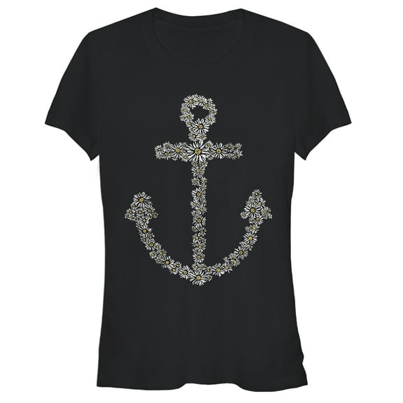 Junior's Lost Gods Daisy Anchor Graphic Tee Black X Large