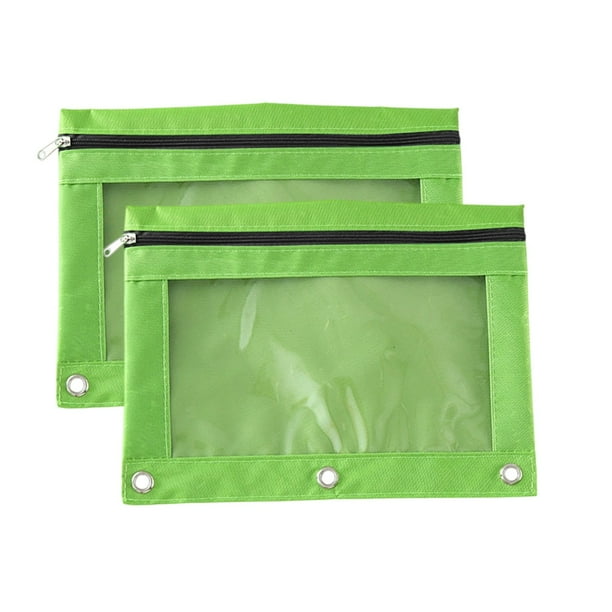 Estuche para lápices, bolsa para lápices, 2 piezas, carpeta de tela con ojales, B5, bolsa de almacenamiento para oficina, con tres agujeros y cremallera, estuche para lápices.