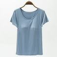 thumbnail image 1 of Camiseta de mujer de manga corta con almohadilla para el pecho de verano, sujetador de color liso, media manga, se puede usar como camisa de fondo, 1 of 6