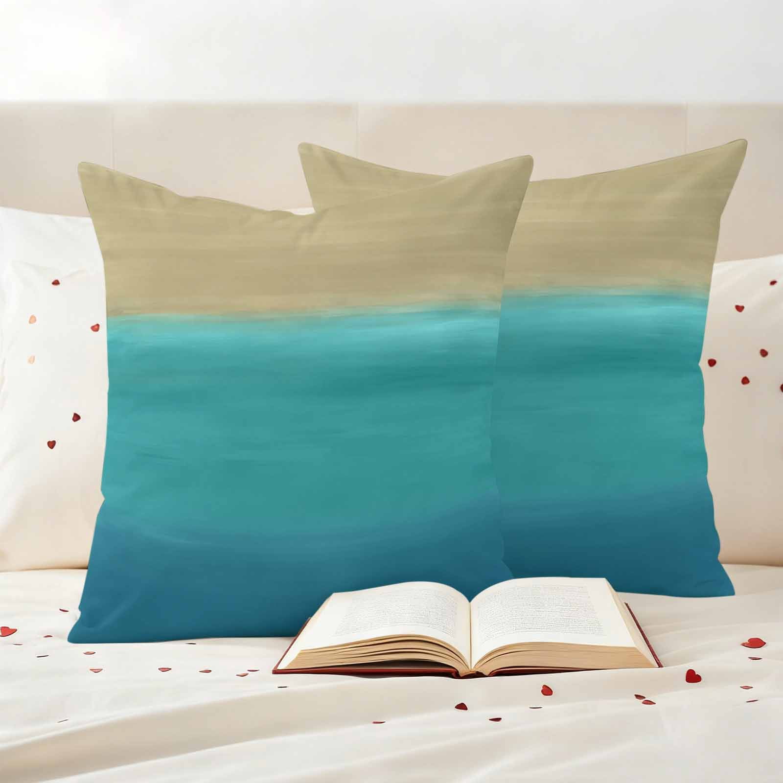 Teal Blue Ombre Outdoor Waterproof Pillow Covers, Modern Abstract Gradient Art Decorative Square Throw Pillowcase Sofa Cushion Sham for Patio/Couch/Chair, 24"x24" 2 Pack