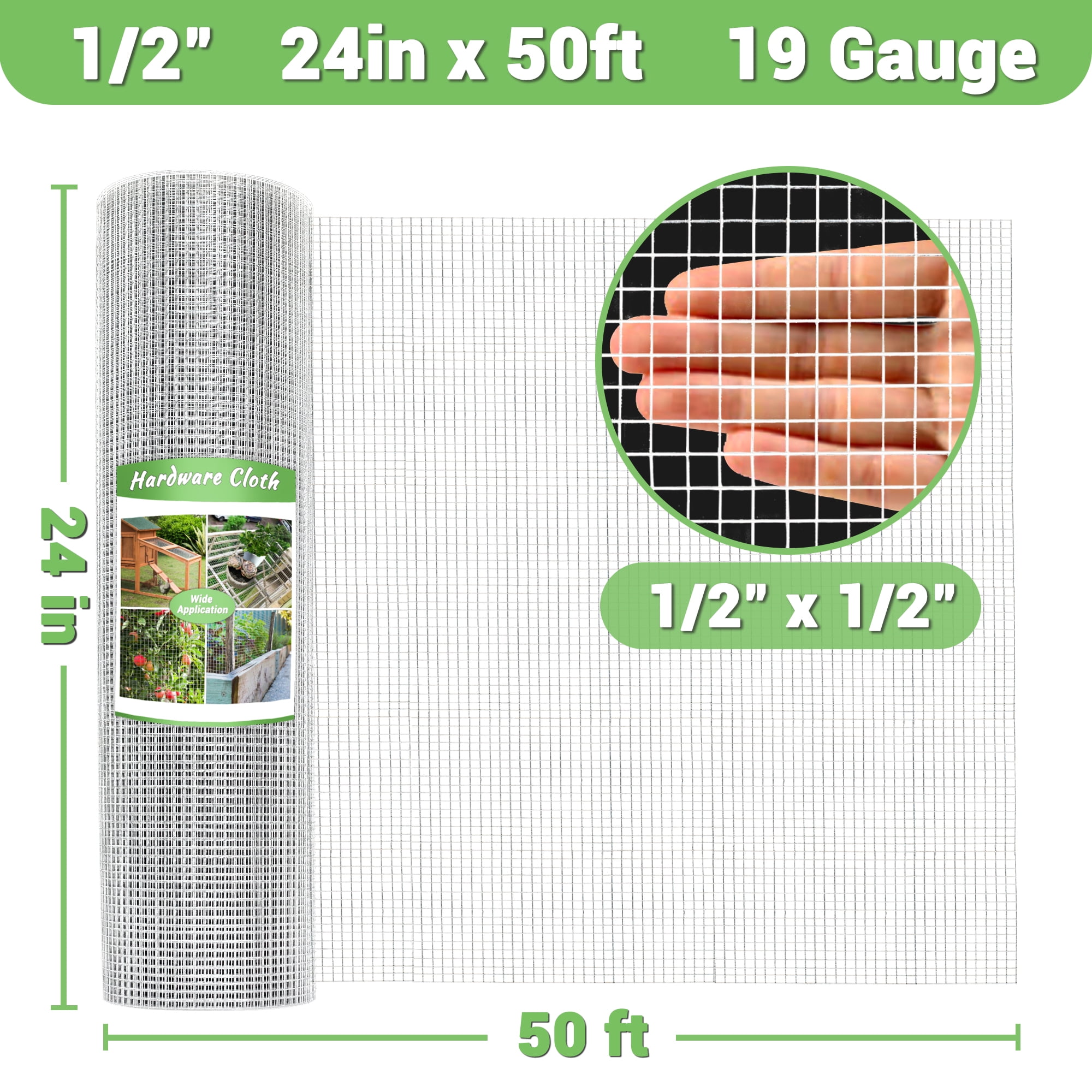 HITTITE Hardware Cloth 1/2 inch 24in x 50ft, Hot-dip Galvanized After Welding Chicken Wire Mesh, 19 Gauge Welded Chicken Wire Fencing for Chicken Coop and Home Improvement Projects