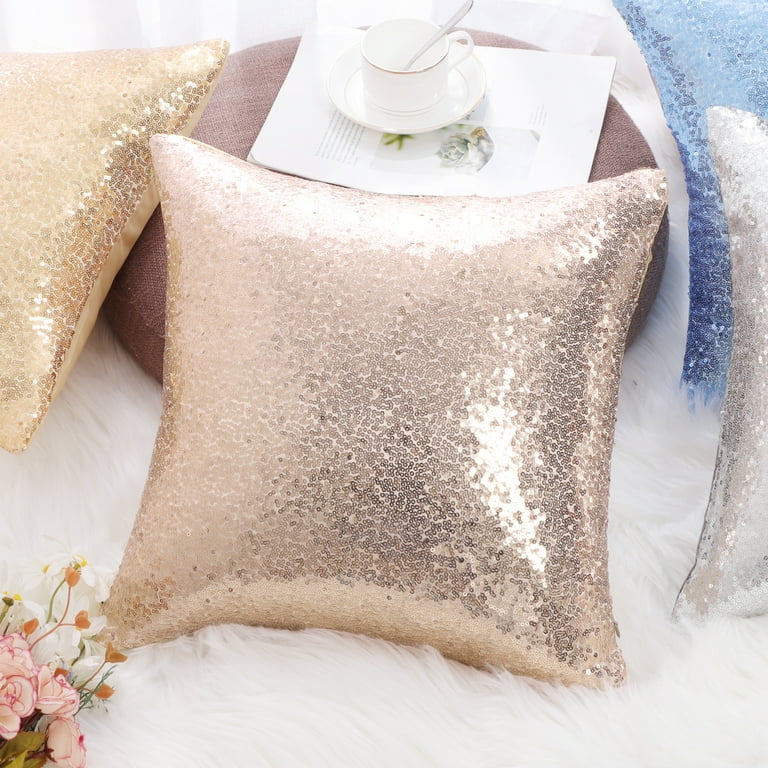 PiccoCasa Decorative Sequin Throw Pillow Covers 16 x16 Cushion Covers for Party Rose Gold