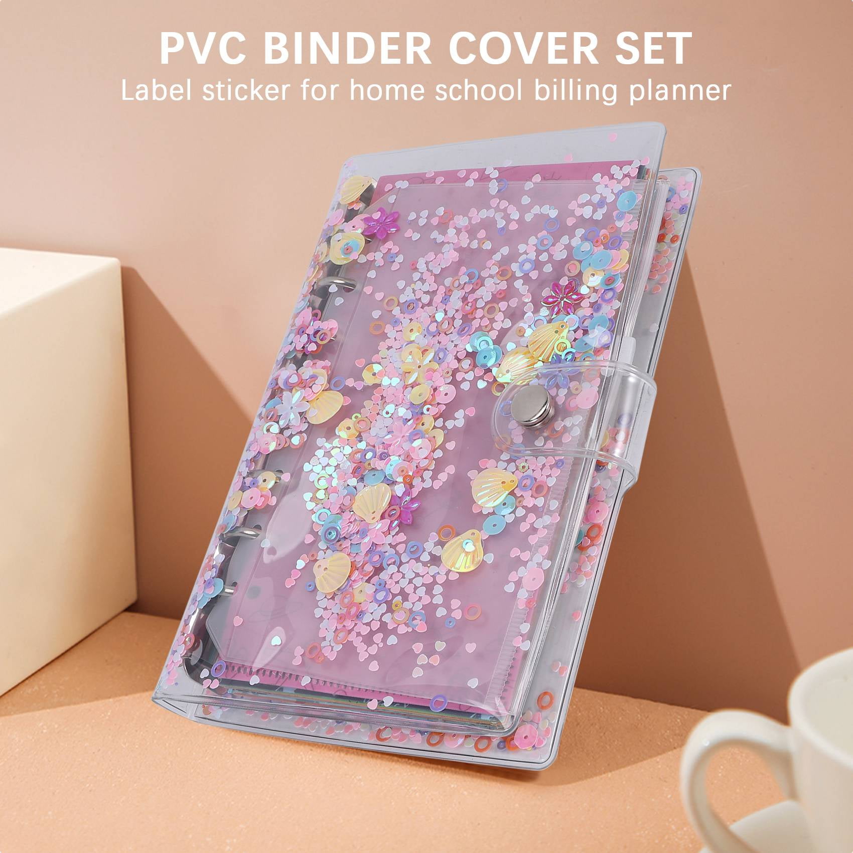 29 Pieces Glitter Binder Cover A6 PVC Binder Cover Sets 2 Sheets Label Sticker for Home School Bill Planner