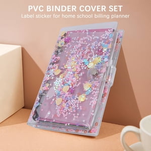 29 Pieces Glitter Binder Cover A6 PVC Binder Cover Sets 2 Sheets Label Sticker for Home School Bill Planner