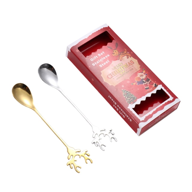 De Cuchara Agitadora De Acero Inoxidable Con Forma De Cabeza De Ciervo, Cuchara De Postre De Café De Alce De Navidad 2 Unids/Set Inevent HA044920-01