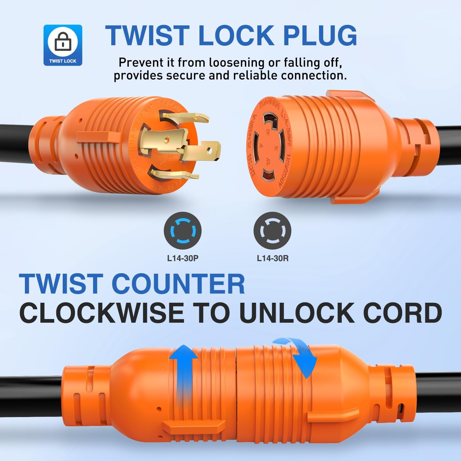 Nilight 4 Prong 30 Amp Generator Splitter Y Adapter Cord NEMA L14-30P L14-30R 125/250V 7500W Locking Power Cable 10 AWG STW Wire ETL Listed for Manual Transfer Switch Generators RV Camper Outdoor