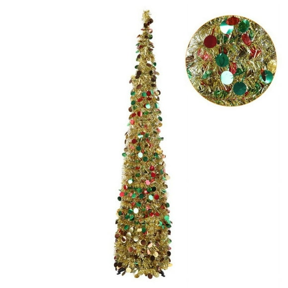 5FT Pop Up Folding Tinsel Christmas Tree, Sequin Artificial Christmas Tree With Stand Christmas Decorations