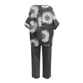 thumbnail image 4 of REORIAFEE 2 Piece Workout Outfits for Women Beach Outfits Women's Summer Print Set Short Sleeve Round Neck Tops + Double Pocket Pants Set Dark Gray S, 4 of 5