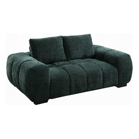 Errand Loveseat- Dark Green Chenille- Foam Cushions- Pine Wood 74 Inch