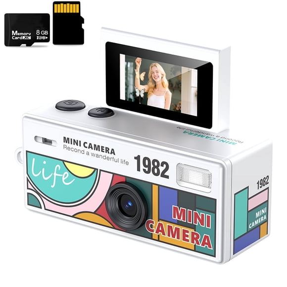 2026 Mini Thumb Digital Cámara, Pantalla Abatible de 0.96 Pulgadas, Flash Integrado, Gran Angular de 130, Cámara Digital Vintage Diminuta HD 1080P para Principiantes, Adolescentes y Adultos, con
