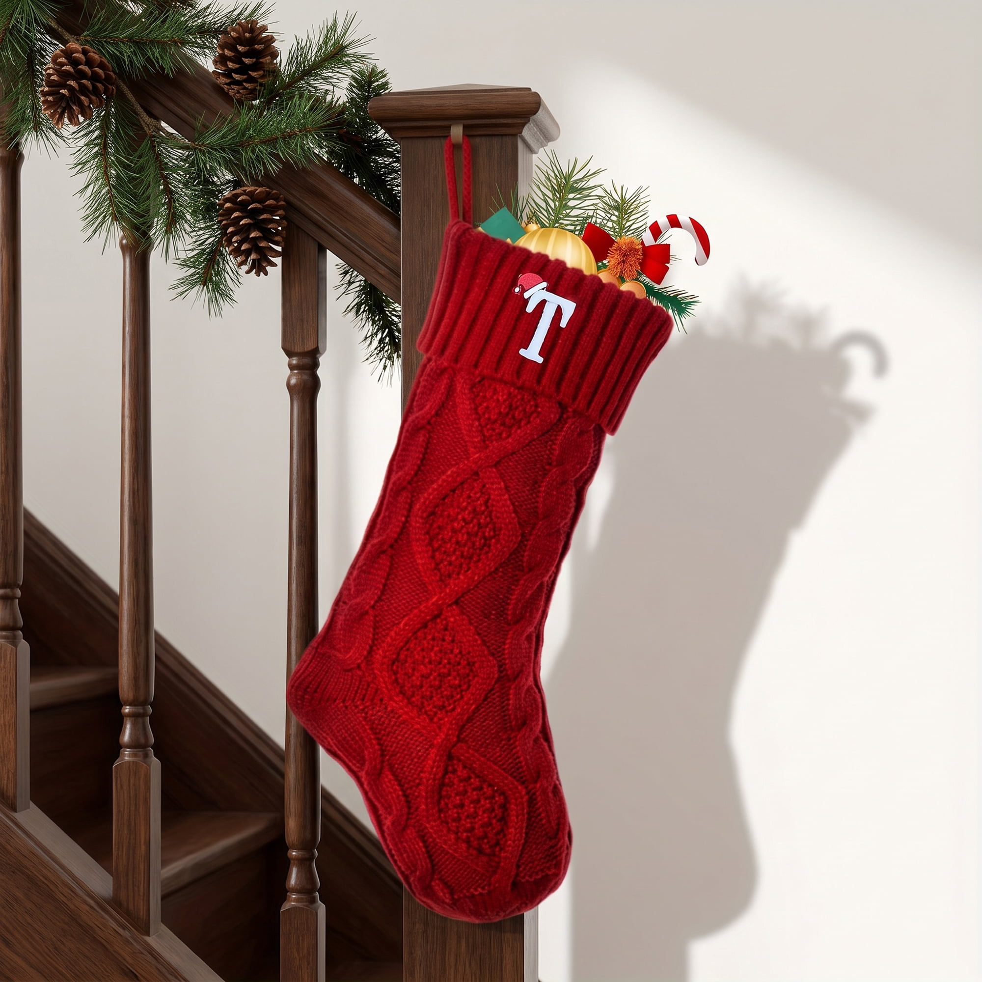 Unique Bargains Canine Bone Christmas Stocking Puppy Keepsake Sack Red Letter T 17"