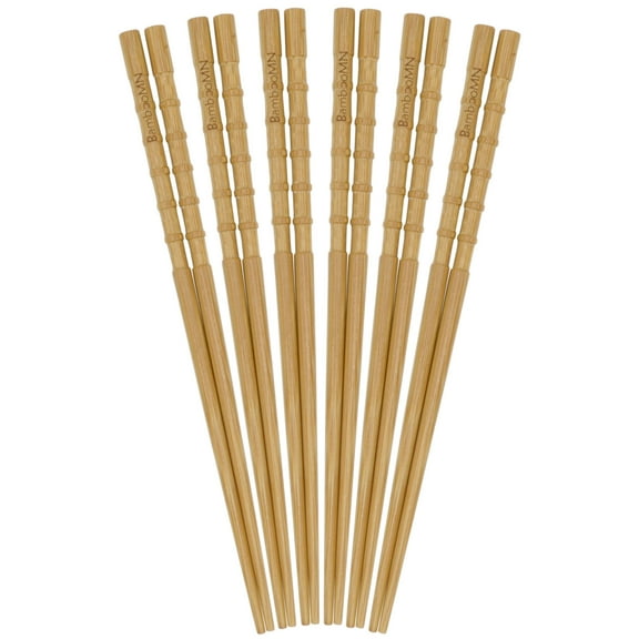 BambooMN - Premium Grade 9" Bamboo Knobby Chopsticks - Carbonized Brown - Ornate 6 Pairs