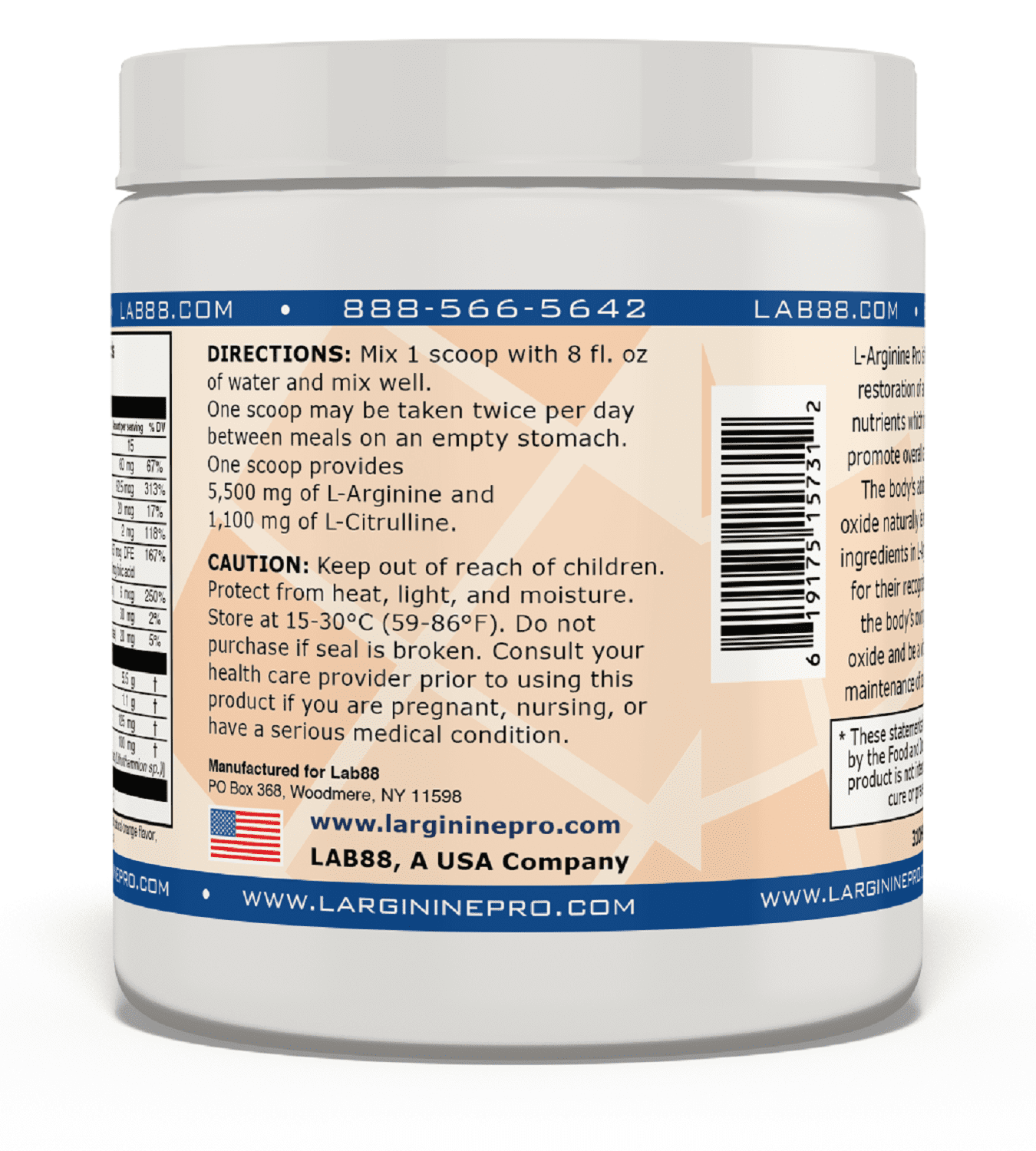L-Arginine Pro Powder - 5500mg L-Arginine, 1100mg L-Citrulline Cardio Health (Citrus Orange, 2 Jars)