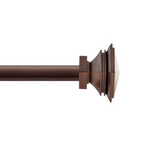 Deco Window 36 to 66 Inches Adjustable Curtain Rod for Windows with Square Finials & Brackets Set (1" Diameter, Brown)