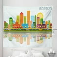 thumbnail image 1 of Boston Tapestry, Cartoon Illustration of Vibrant City Life and Flying Tiny Seagulls Above the Town, Fabric Wall Hanging Decor for Bedroom Living Room Dorm, 5 Sizes, Multicolor, by Ambesonne, 1 of 1