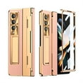 thumbnail image 2 of ELEHOLD Luxury Case for Samsung Galaxy Z Fold 4 Rugged PC Shell with Built-in Hidden Kickstand Hinge Protection Support Wireless Charging  Shockproof Protective Case,Gold+Pink, 2 of 8