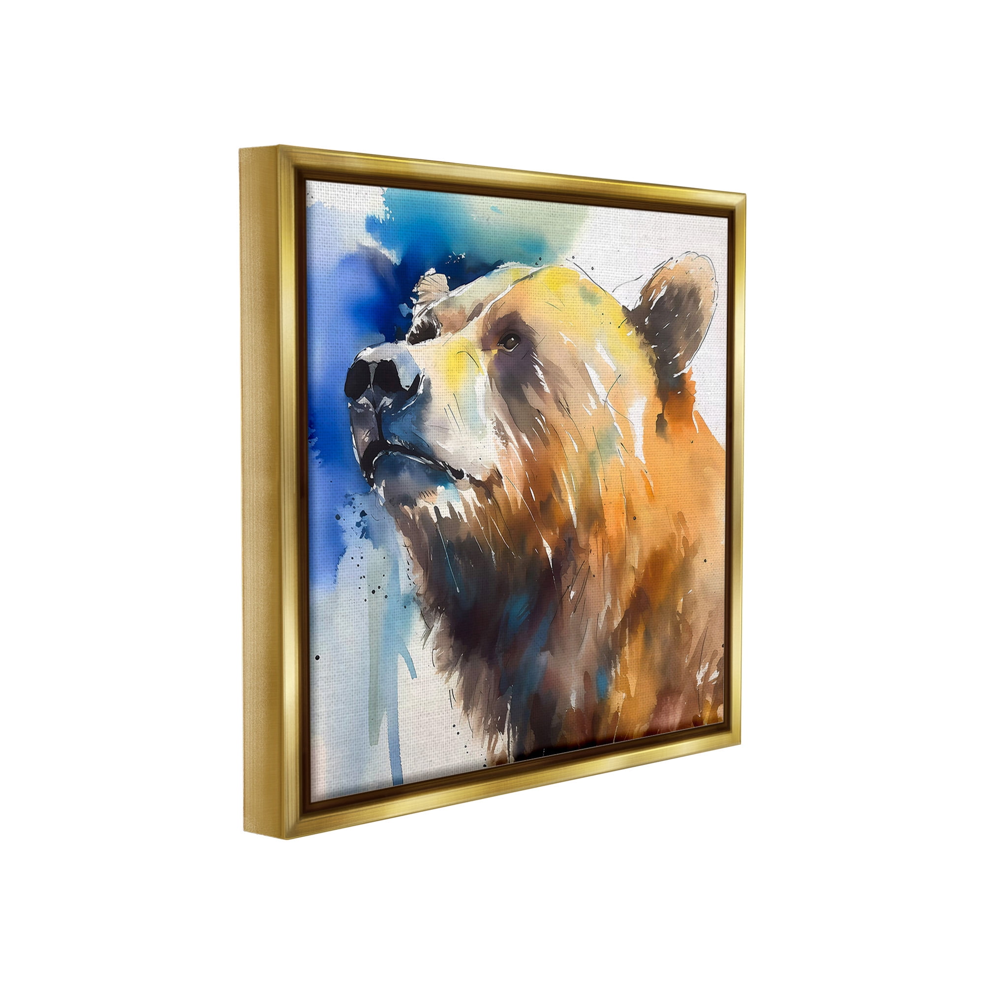 Stupell Industries Abstract Watercolor Bear Animals & Insects Painting Gold Floater Framed Canvas Art Print Wall Art, 18 x 18