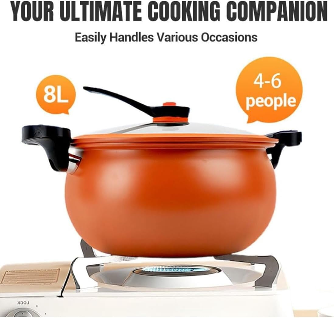 Multifunctional Large Capacity Non-stick Pressure Cooker, 8QT Micro Pressure Cooker Pot with Anti-Scalding Handle & Visible Glass Cover, Fast Cooking Pot for Family Meals, Soups, Stews (B)