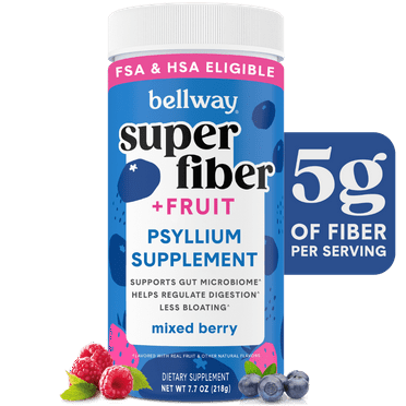 Bellway Super Fiber Powder   Fruit, Sugar Free Psyllium Husk Fiber Supplement, Mixed Berry, 60 Servings
