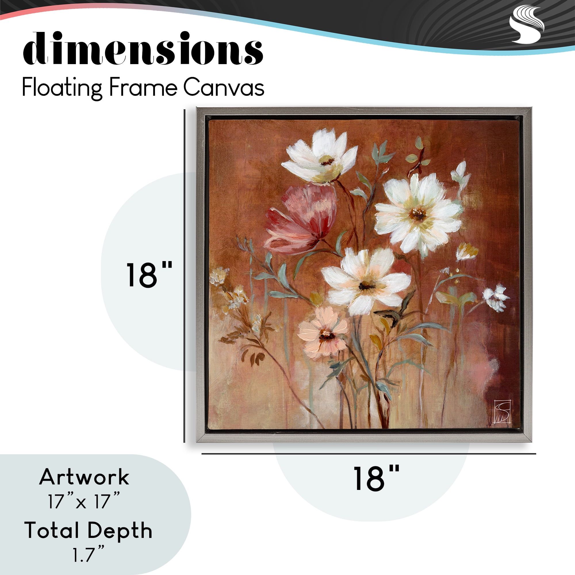 Mocha Flowers Collection Gray Framed Floater Canvas Wall Art, design by Sara Culpepper