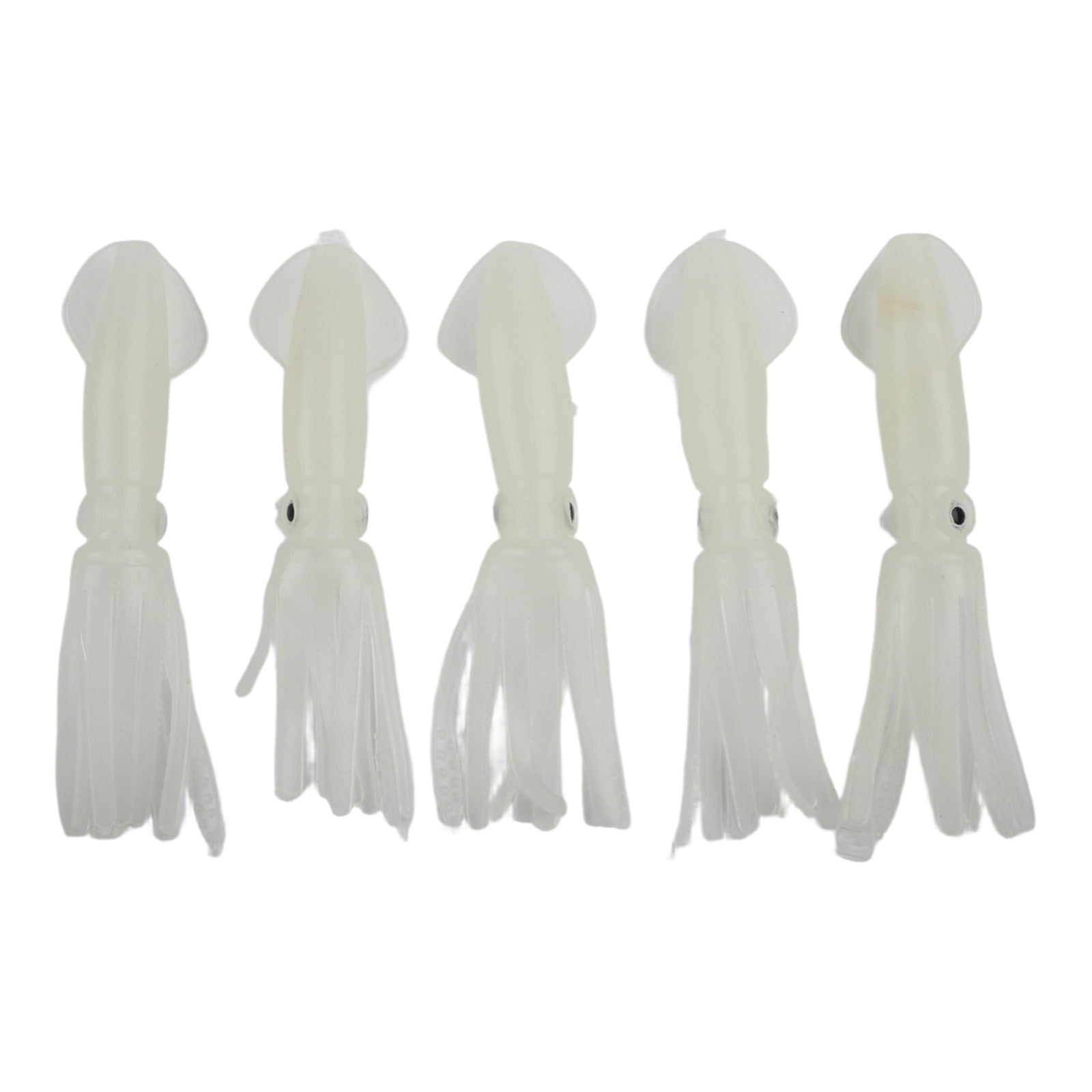 GRIMPEX 5Pcs Soft Silicone Squid Baits Hollow Tubular Luminous Night Fishing Lures White Luminous