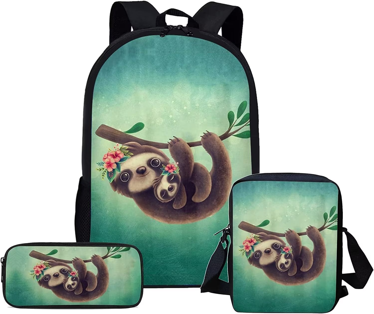 Renewold Sloth Cherry Blossoms Kids Backpack with Crossbody Bag for Girls  Cute School Bag Kindergarten/Primary School Bookbag Satchel Pencil Case  Child Bagpack for Travel Hiking Camping Daypack 