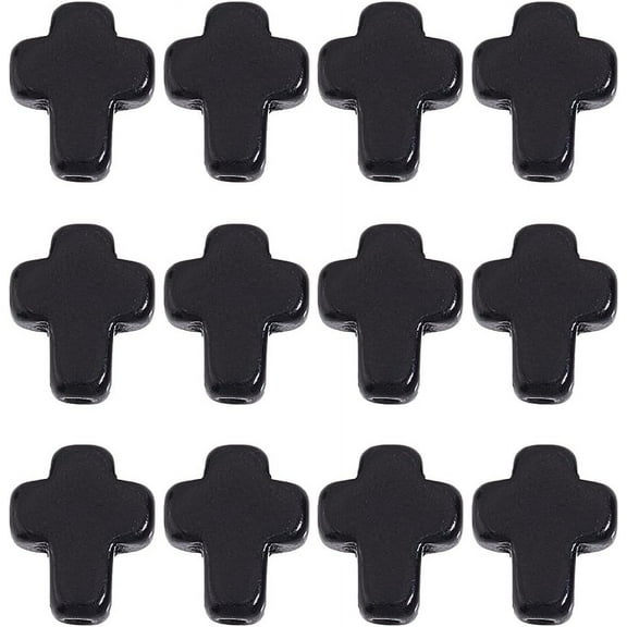 1 Box 200Pcs Cross Beads Small Black Synthetic Turquoise Stone Easter Holiday Mini Tiny Cross Charms Crucifix Charm Pocket Crucifix in Bulk Loose Spacer Beads for Jewelry Making Kits