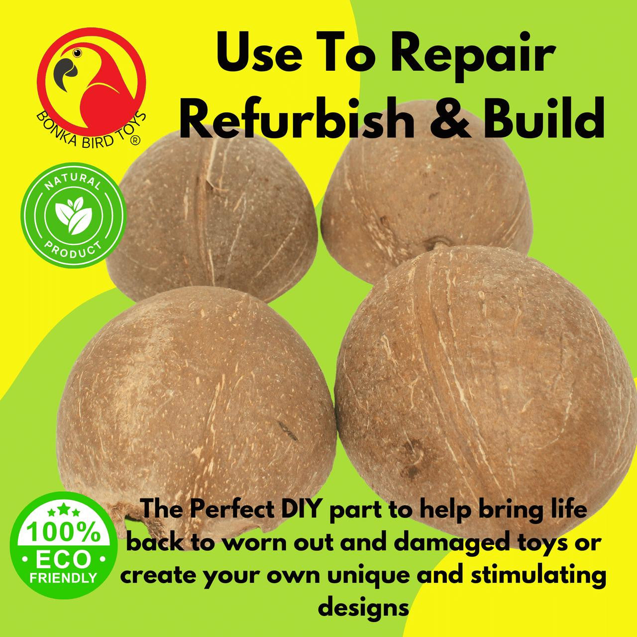 Bonka Bird Toys 1031 Pk4 Half Shell Coconuts Craft Part Parrot Cage Toy