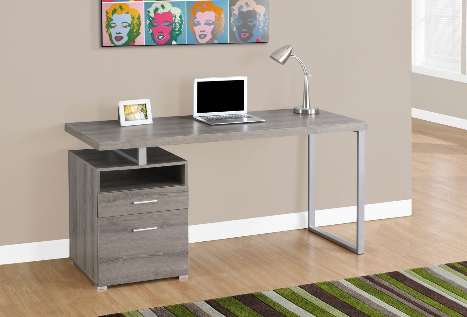 Monarch Specialties Computer Desk, Home Office, Laptop, Left, Right Set-up, Storage Drawers, 60"l, Work, Metal, Laminate, Brown, Grey, Contemporary, Modern