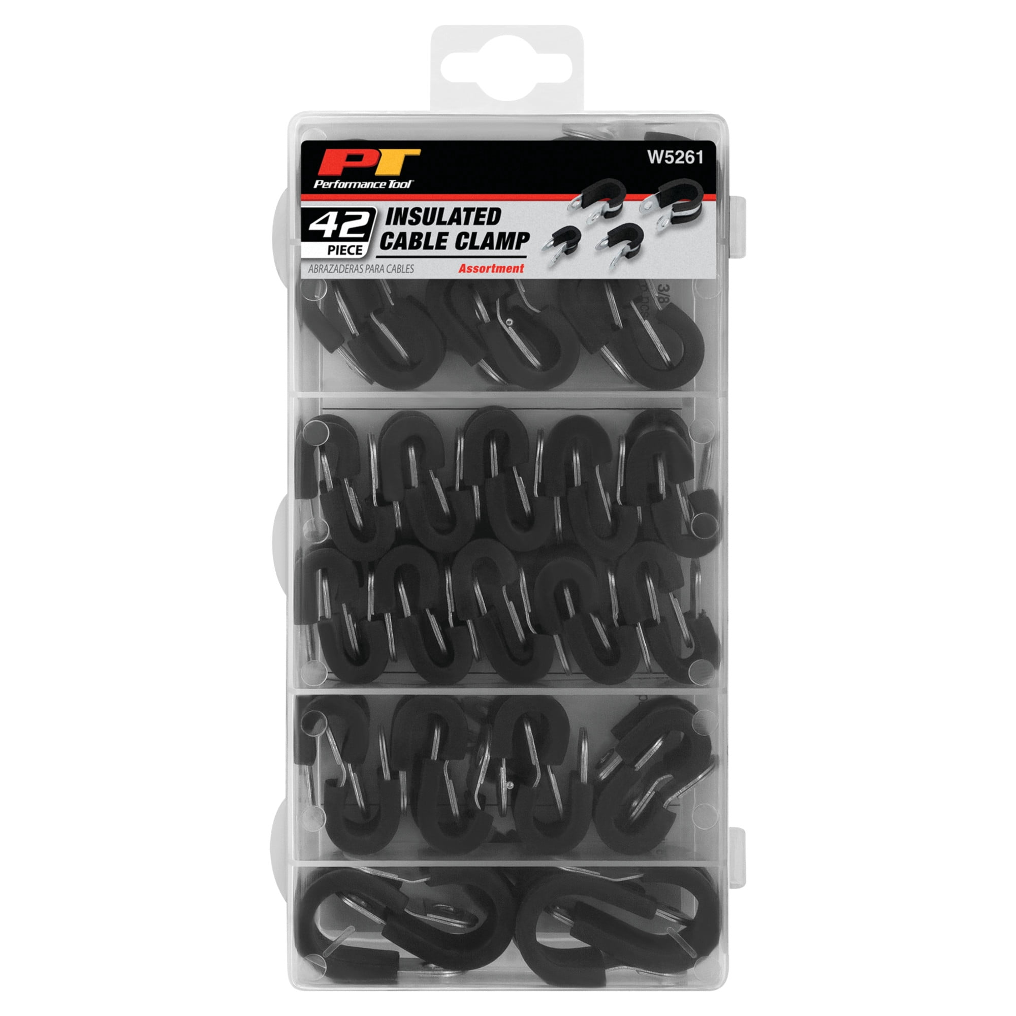 Performance Tool W5261 Insulated Clamp Assortment (42 Pieces) - Rubber Lined, Corrosion Resistant, Sizes 1/4" to 5/8" with Re-sealable Case