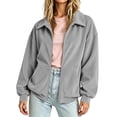 thumbnail image 3 of StSilkitty Casual Jacket for Womens Solid Color Long Sleeve Full Zip Collared Sweatshirt Jackets with Pockets, 3 of 8