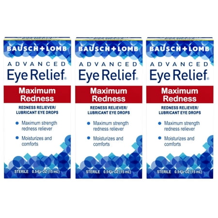 3 Pack - Advanced Eye Relief Maximum Redness, Redness Reliever Lubricant Eye Drops from Bausch & Lomb, for Dry Eyes & Redness Relief, 0.5 Fl Oz (15 mL)