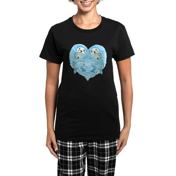 CafePress - Sea Otters Holding Hands Women's Dark Pajamas - Women's Short Sleeve Print T-Shirt and Pants Dark Cotton Pajama Set