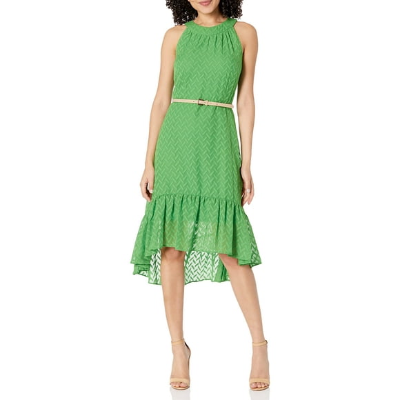 Tommy Hilfiger Women's High Low Belted Halter Dress, New Leaf, 6