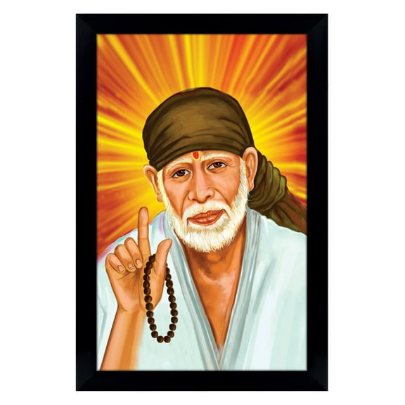 IBA Indianbeautifulart Elegant And Religious God Photo Frame Sai Baba Poster With Frame Black Wall Frame DeityPhotoFrame Wall DecorFor Home/ Office/ Temple