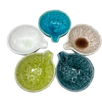 TJ Global Set of 5 Small Japanese Pottery Ceramic Sauce Dishes With Lip for Dips, Salsa, Snacks, Side Dishes, Sauce - 3 Fluid Ounce Capacity