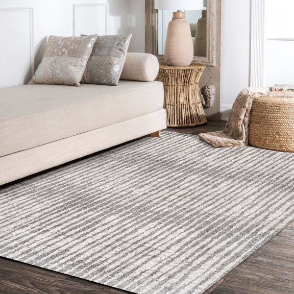 JONATHAN Y MOH305A-8 Skoura Modern Bold Stripe Beige/Dark Gray 8 ft. x 10 ft. Area Rug