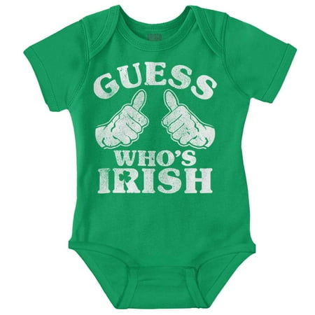 Funny Guess Who's Irish St Paddys Romper Boys or Girls Infant Baby Brisco Brands 18M