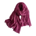 thumbnail image 3 of Women's Solid Color Scarf, Cotton Blend Lightweight Linen Like Shawl with Fringed Edges, Oversized Scarf for Travel and Spring Summer Purple, 3 of 6