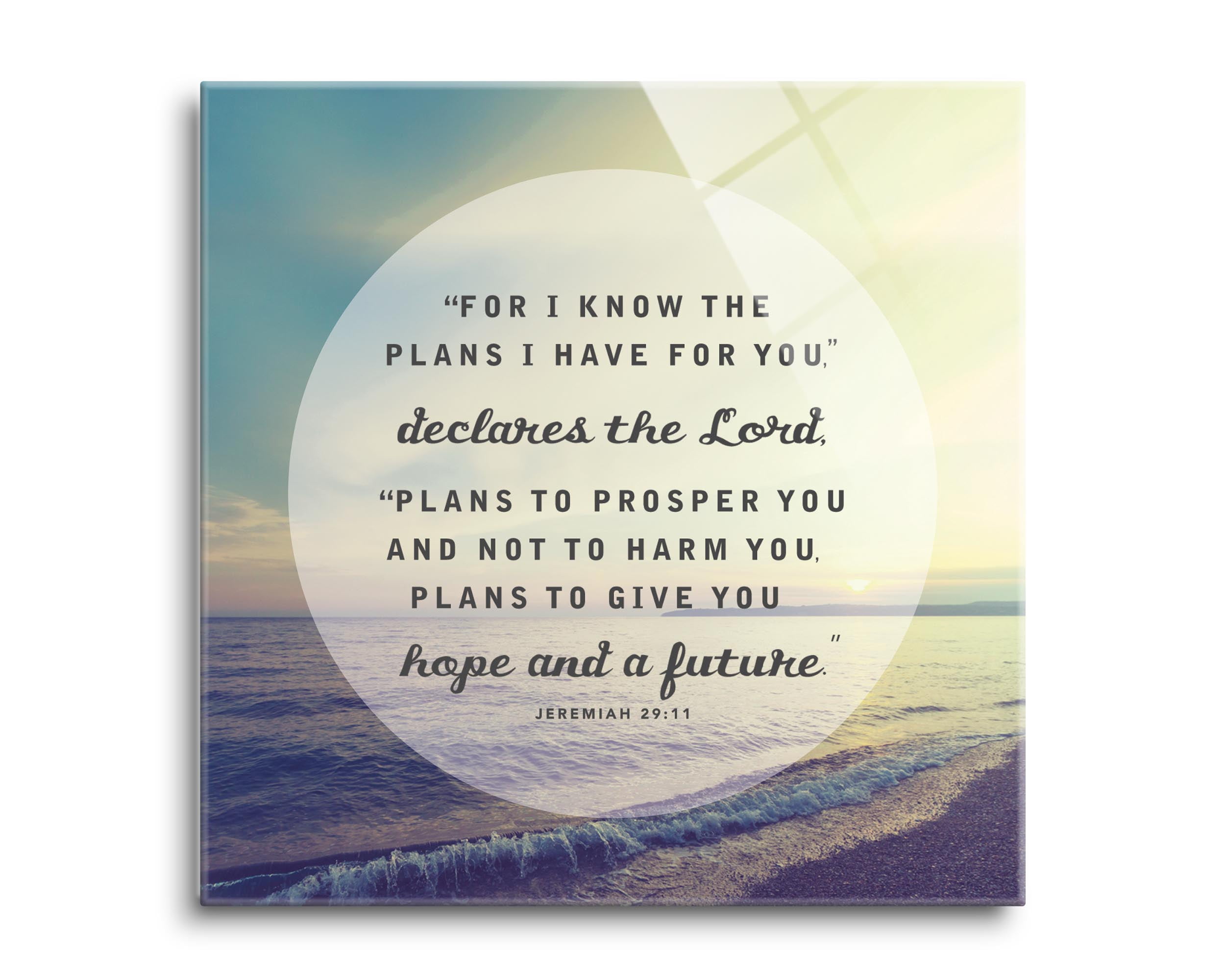 Plans Prosper Future Scripture Blue Yellow Waterscape 8 x 8 Glass Wall ...
