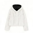 thumbnail image 4 of Women's Short Fuzzy Fleece Hooded Jackets, Lightweight Off-the-Shoulder Cardigan, Winter Fashion Outfits, 4 of 9