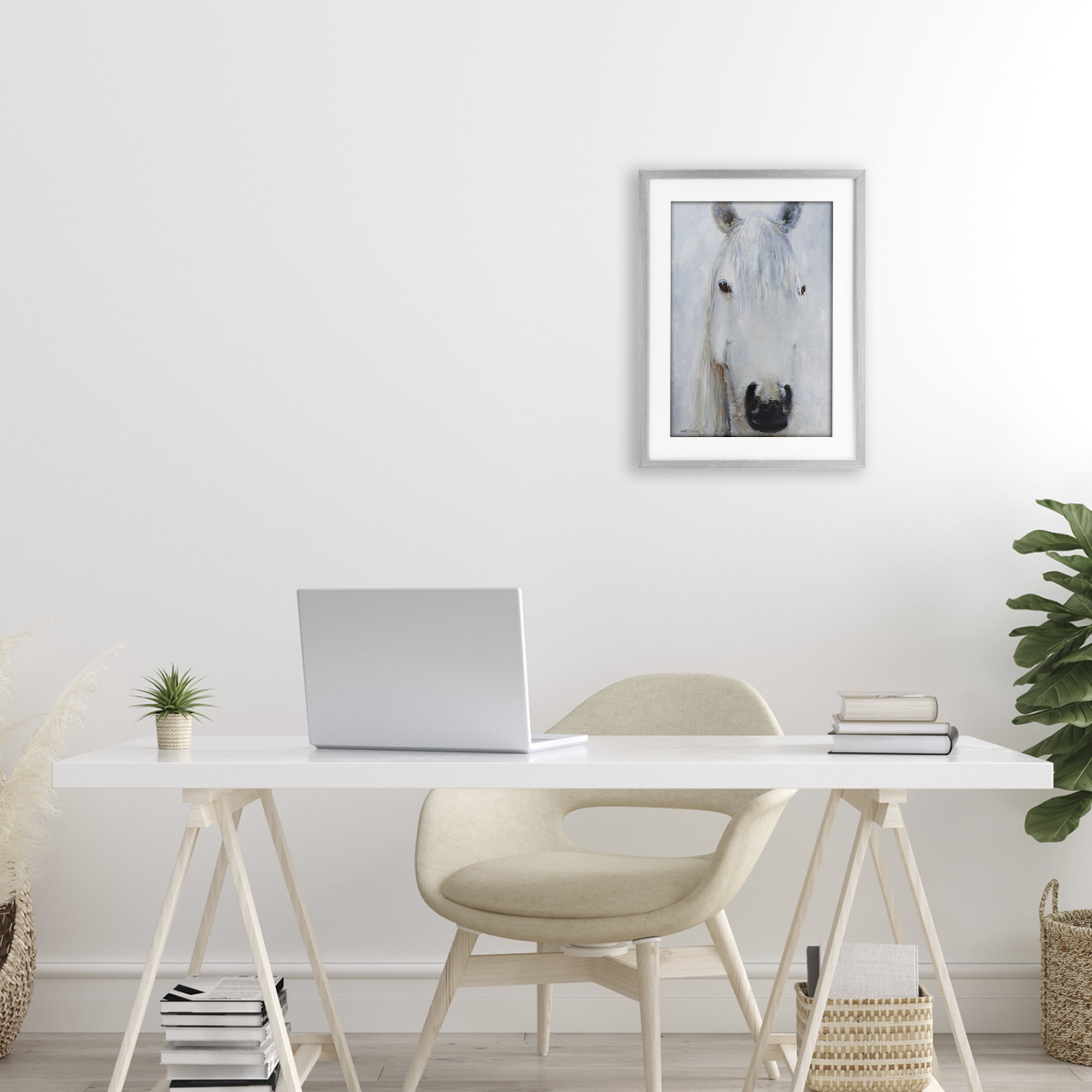 Stupell Industries Pure White Horse Portrait Gray Framed Print Under Glass, design by Jadei Graphics