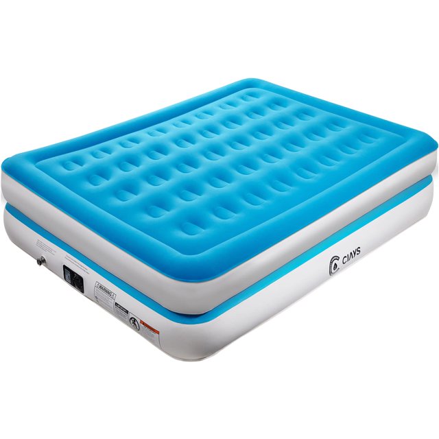 Ciays Air Mattress with Built-in Pump, 16" Elevated Blow Up Mattress with Carrying Bag, Flocked Top Inflatable Air Bed for Guests, Family, Twin, Blue