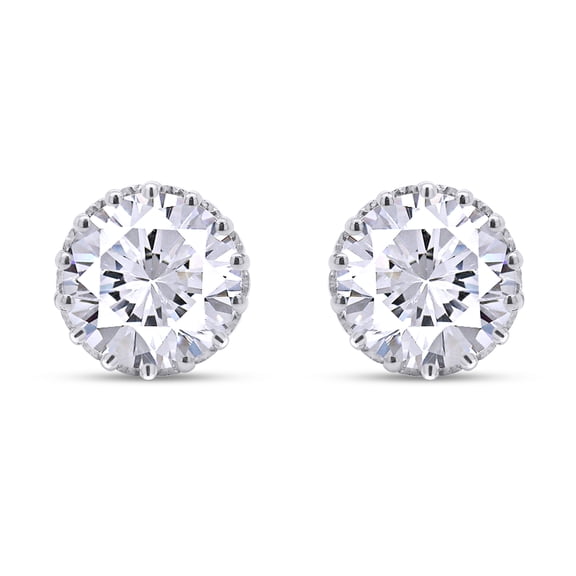 AFFY 2CT Moissanite Diamond Prong Setting Stud Earring in 18K White Gold over Silver Friction Back for Women & Men